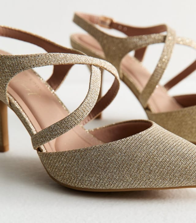 New Look Women's Wide Fit Gold Shimmer Asymmetric Strap Stiletto Heel Court Shoes New Look - 3