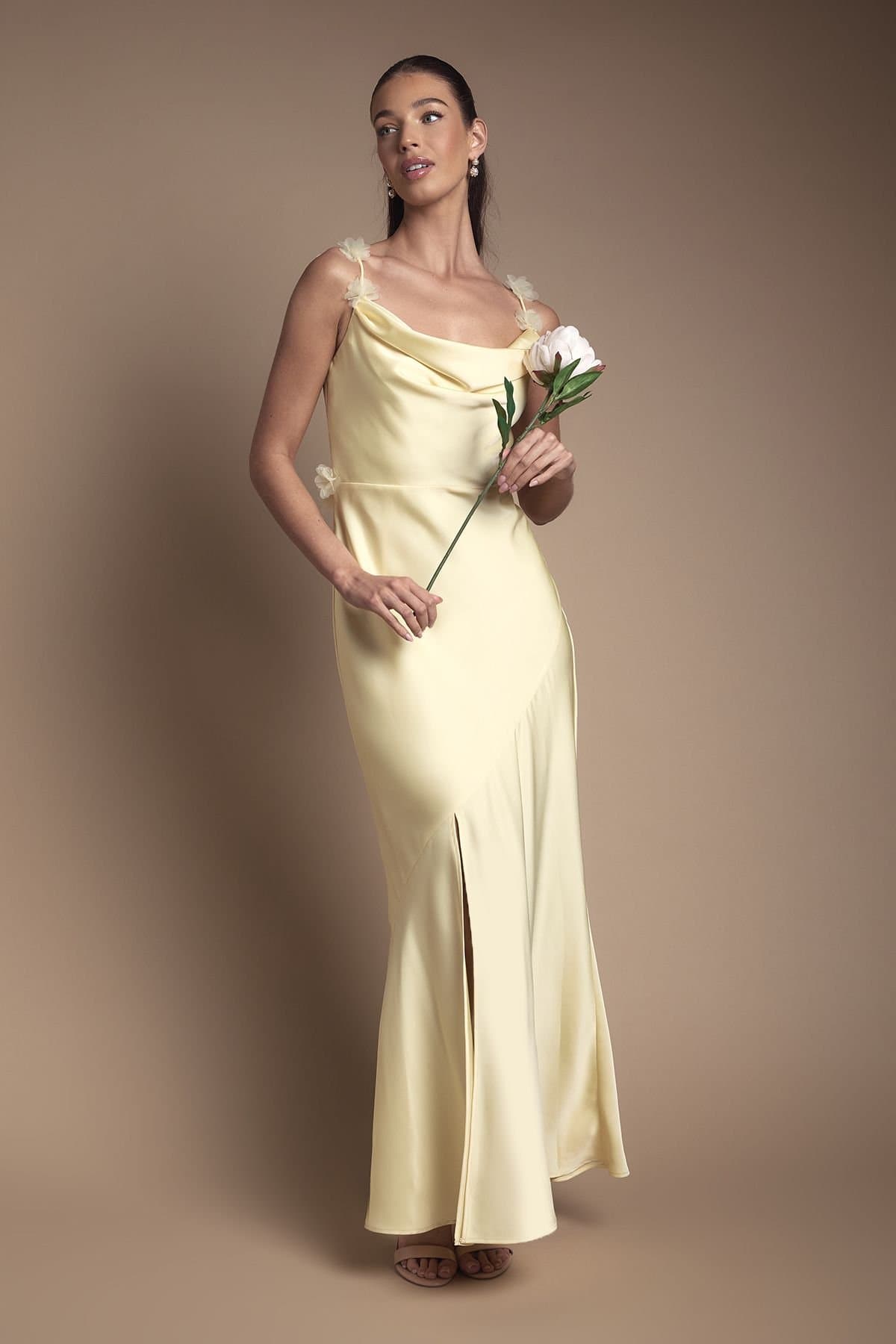 Coast Coast Women's Strappy Cowl Maxi with Floral Detail Bridesmaid Dress in Lemon
