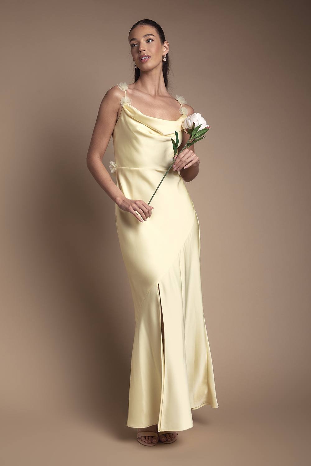 Coast Coast Women's Strappy Cowl Maxi with Floral Detail Bridesmaid Dress in Lemon - 2