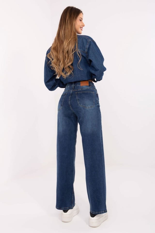 Love Lace Love Lace Women's High Waisted Wide Leg Cotton Denim Jeans Style 215888 in Blue - 2