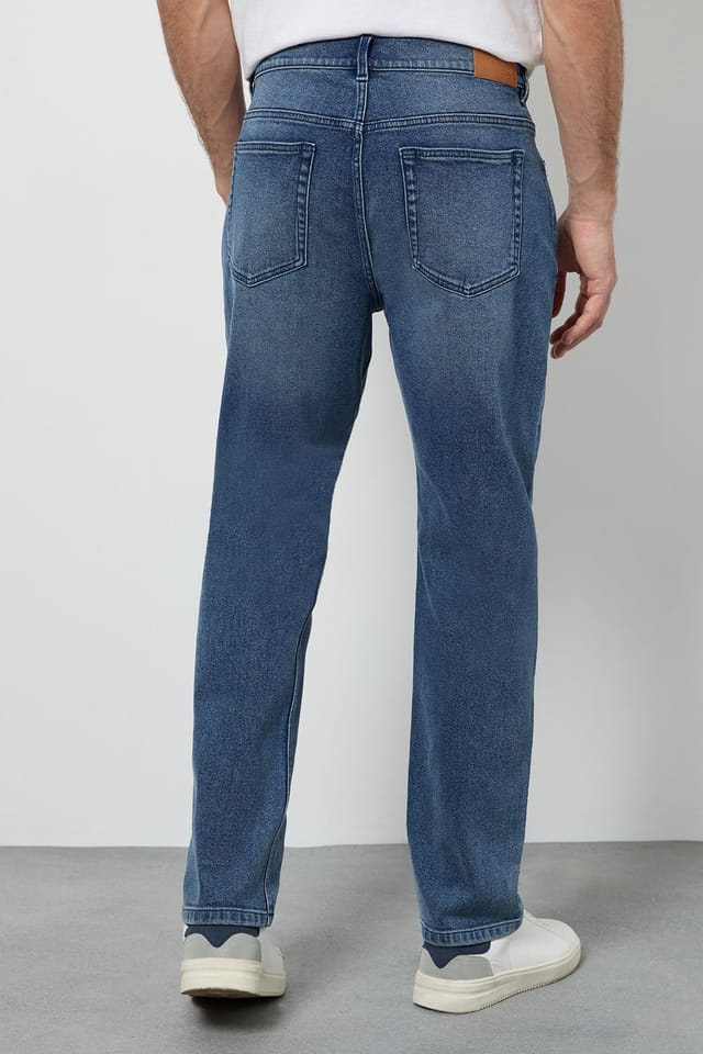 Burton Burton Men's Light Vintage Wash Stretch Straight Fit Jeans in Light Blue - 3