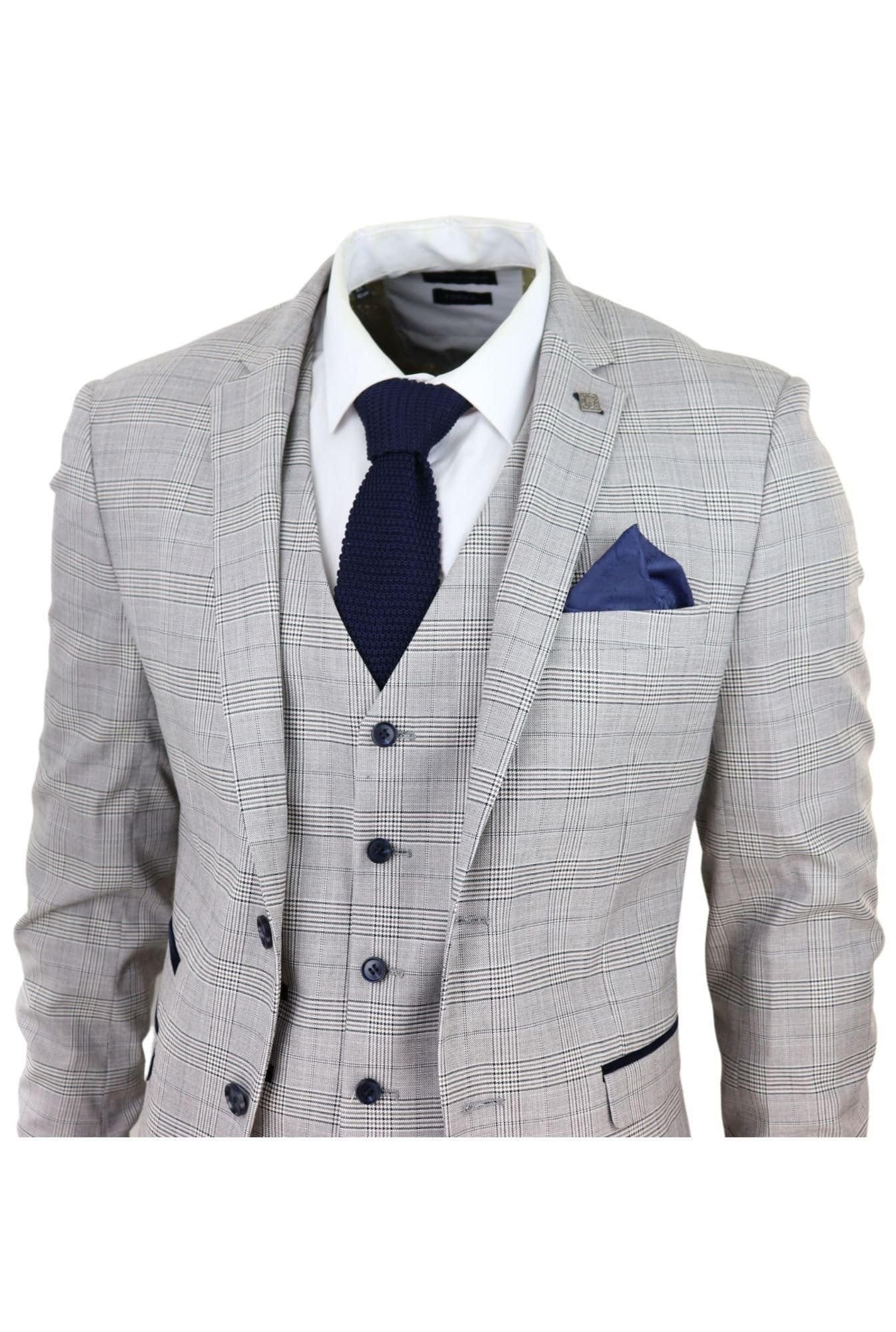 Paul Andrew Paul Andrew Men's Hugo Grey 3 Piece Suit Navy Check Velvet - 4