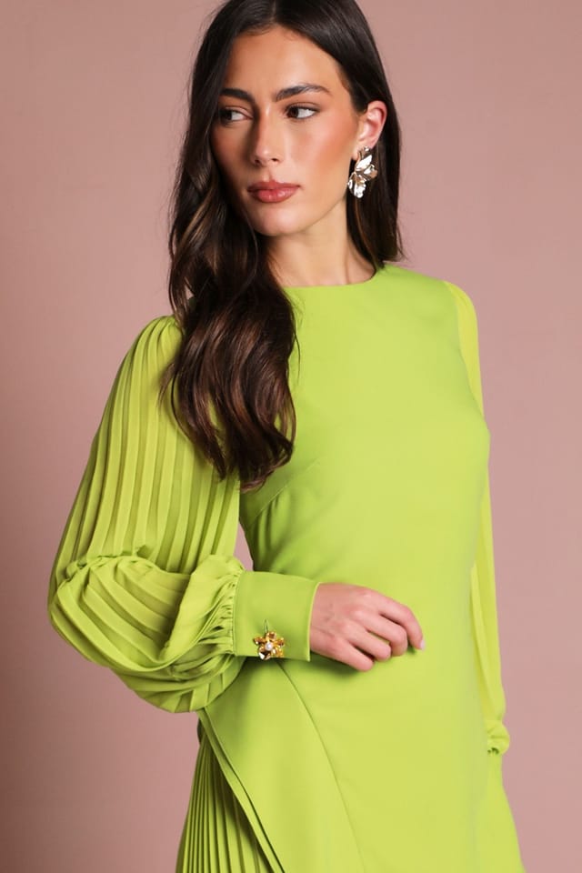 Coast Coast Women's Long Sleeve Pleated Crepe Midaxi Dress in Lime - 2