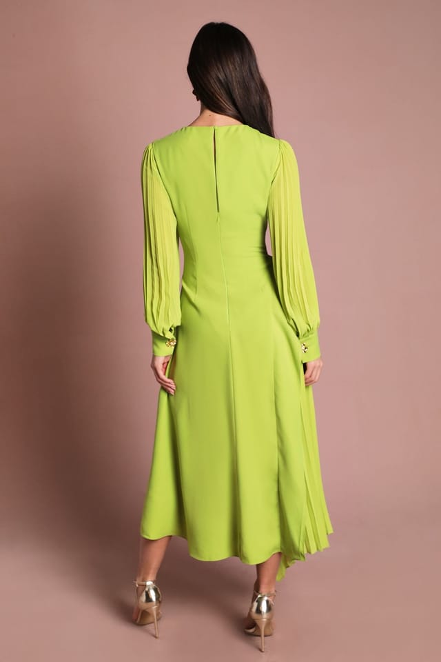 Coast Coast Women's Long Sleeve Pleated Crepe Midaxi Dress in Lime - 3
