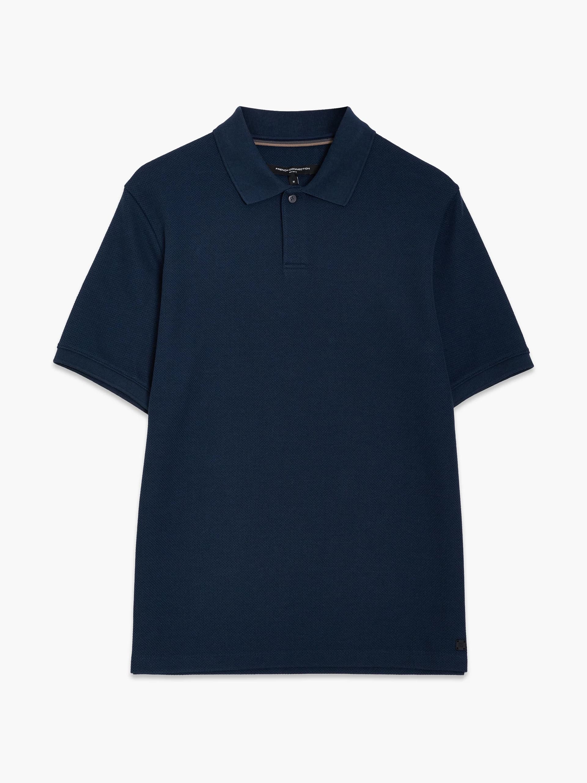 French Connection Smart Concealed Placket Polo Shirt Navy Blue
