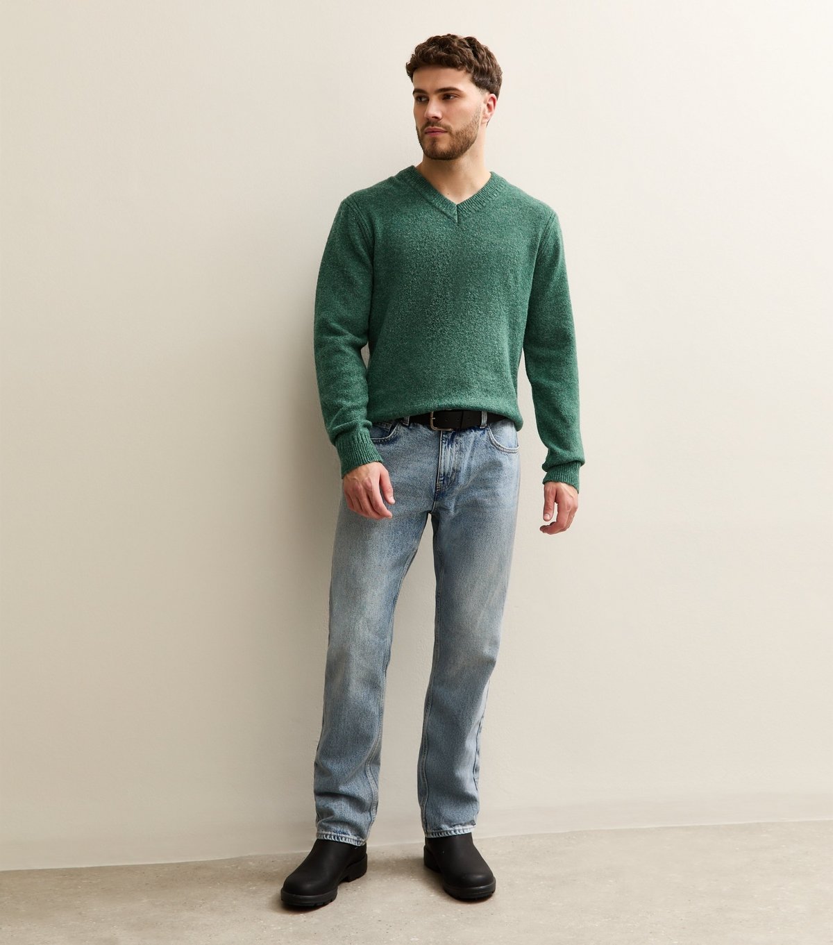 Only and Sons Men's Dark Green Regular Brushed V Neck Jumper Only and Sons New Look - 3