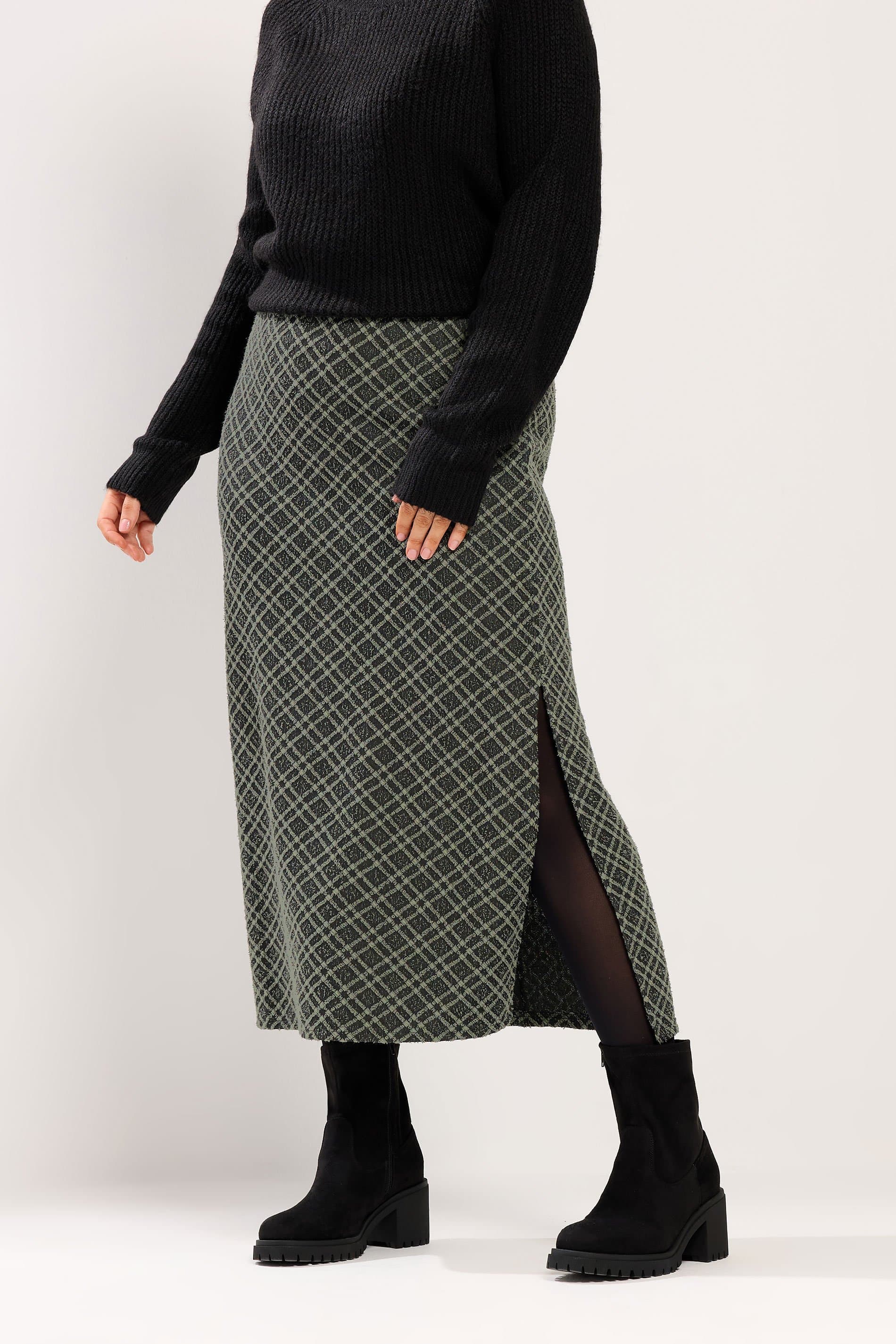 Yours Plus Size Khaki Green Check Print Tube Skirt