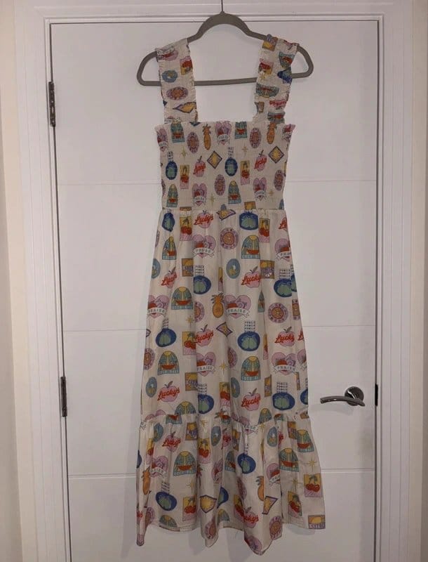 Never Fully Dressed Cream Multi Fruit Sticker Print Midi Dress