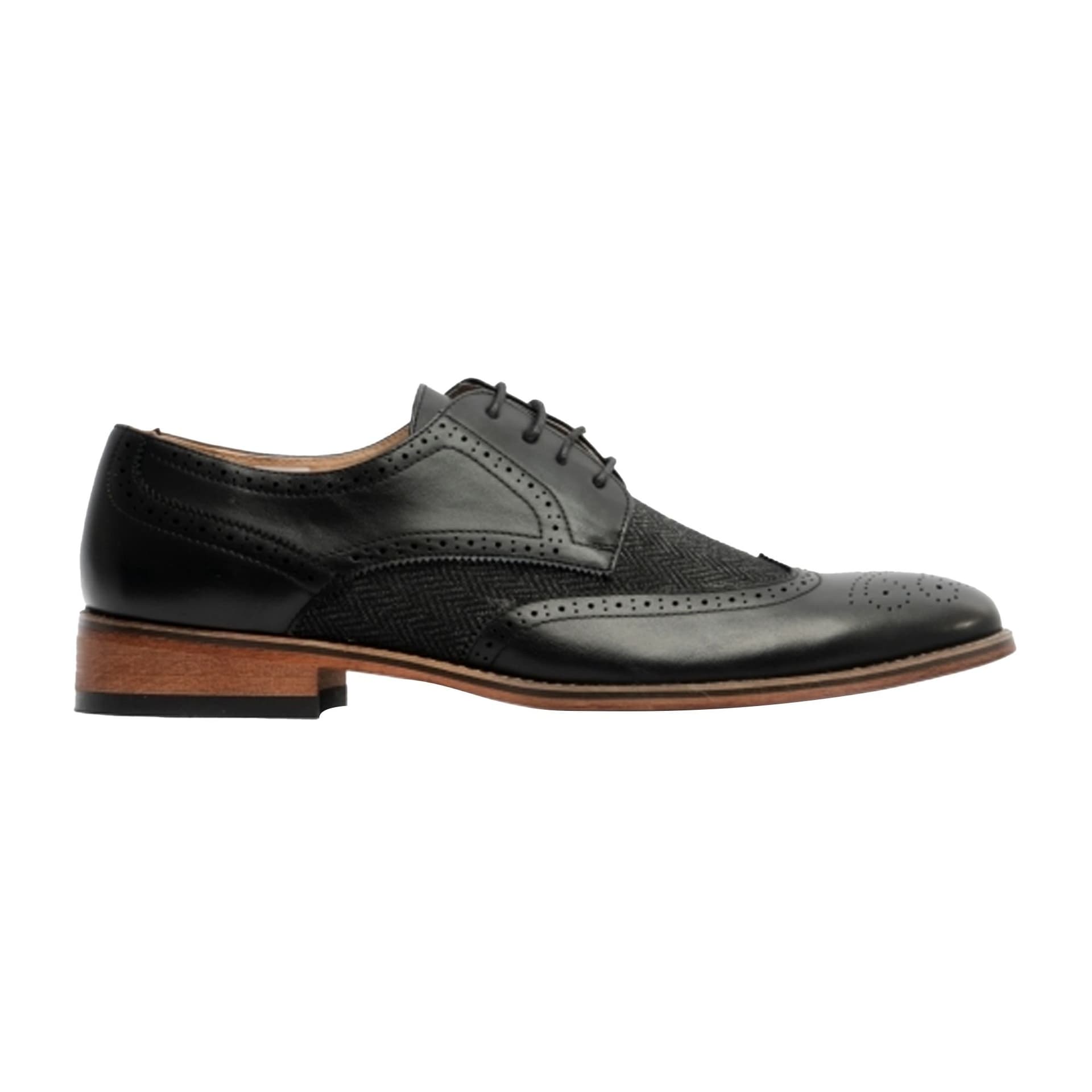 Goor Goor Men's 4 Eye Leather Lined Brogue Gibson Shoe in Black
