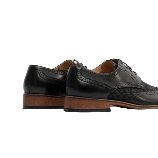 Goor Goor Men's 4 Eye Leather Lined Brogue Gibson Shoe in Black - 2