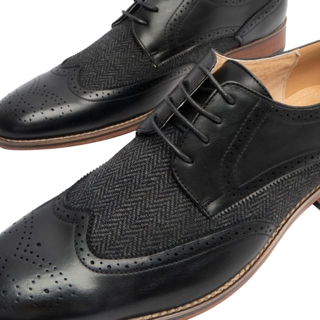 Goor Goor Men's 4 Eye Leather Lined Brogue Gibson Shoe in Black - 3