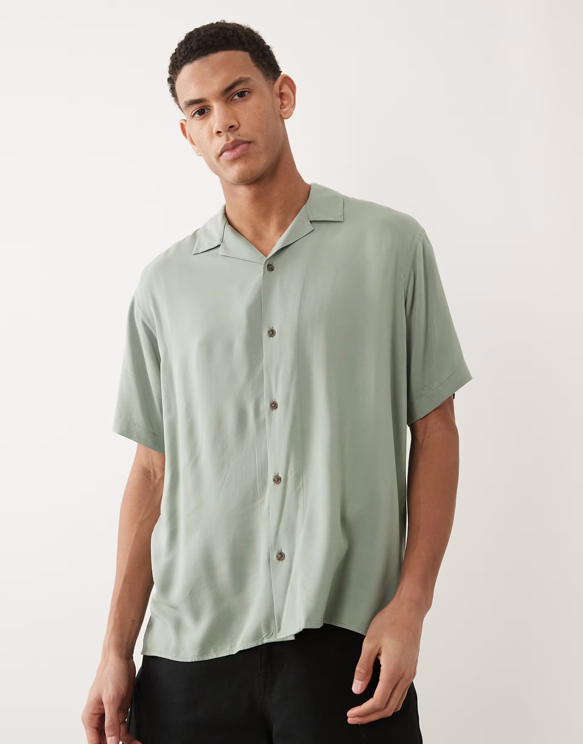 ASOS Jack & Jones viscose shirt in short sleeve in green