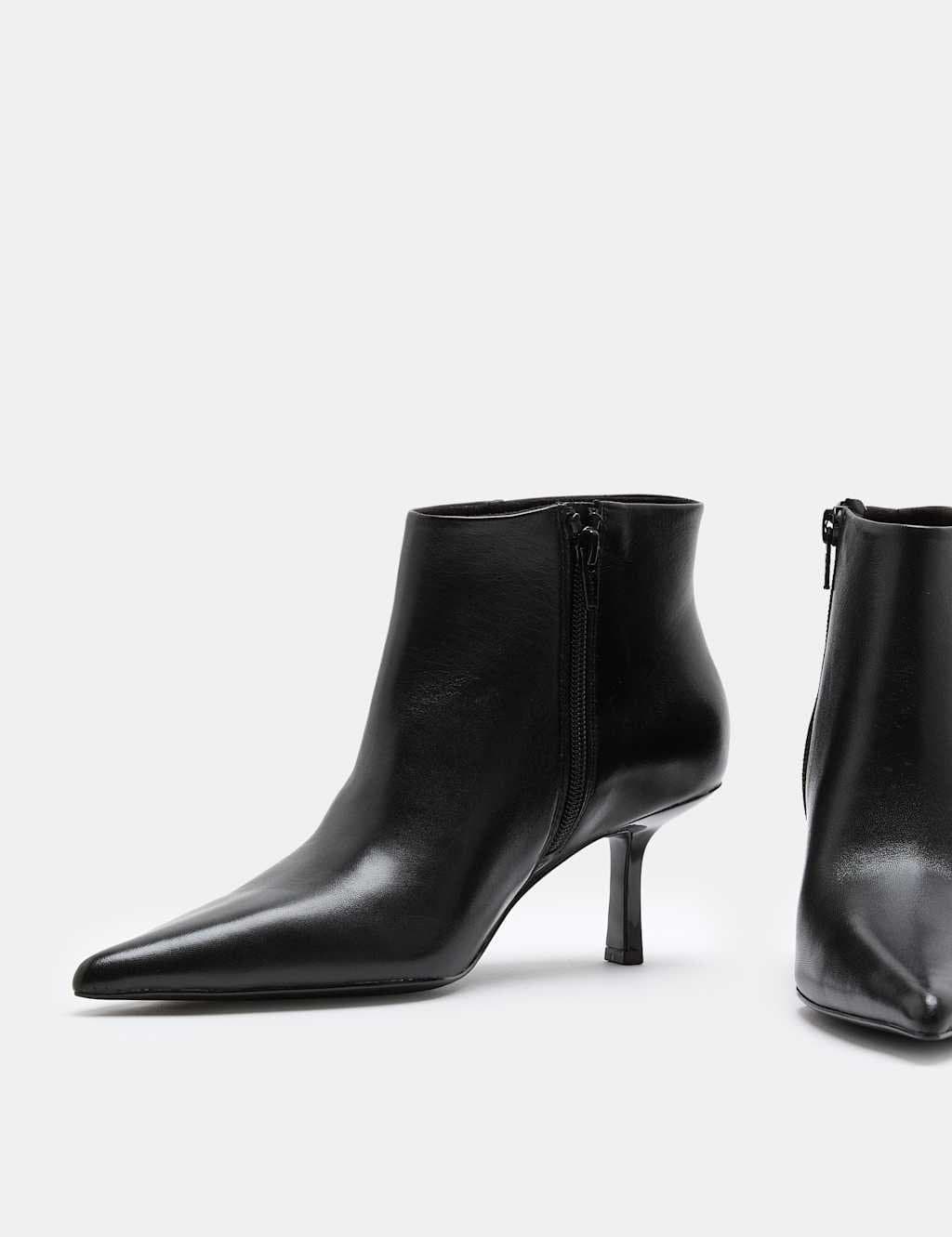 Marks & Spencer M&S Leather Stiletto Heel Pointed Ankle Boots Black