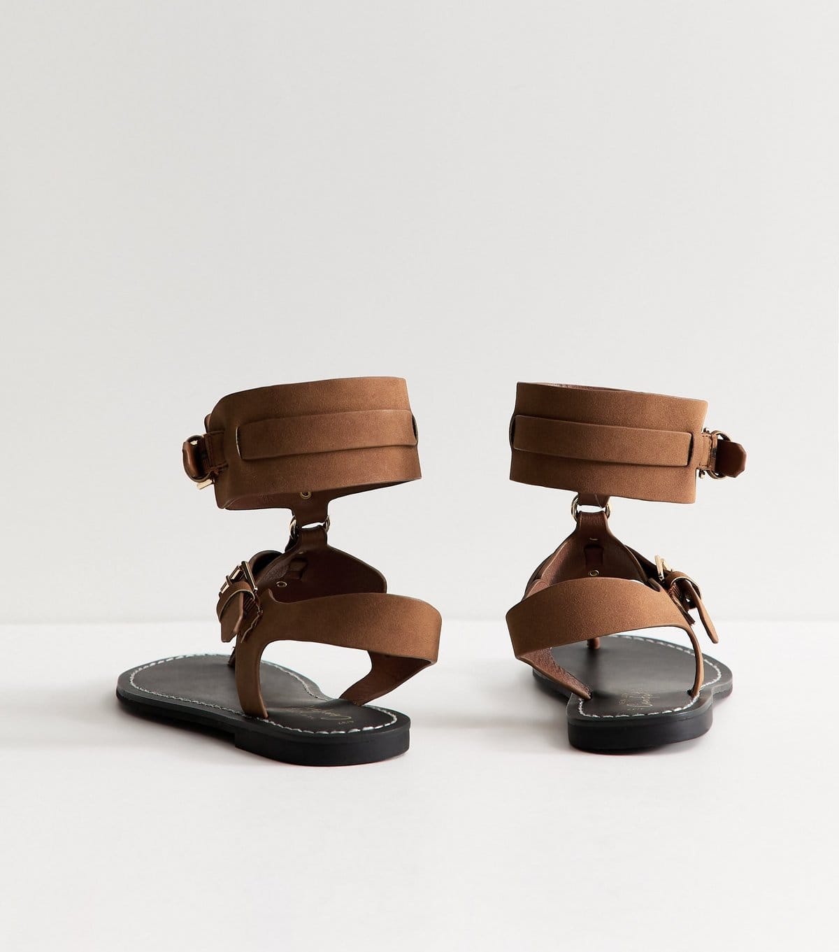 New Look Women's Tan Faux Leather Detachable Cuff Flat Sandals Vegan New Look - 4