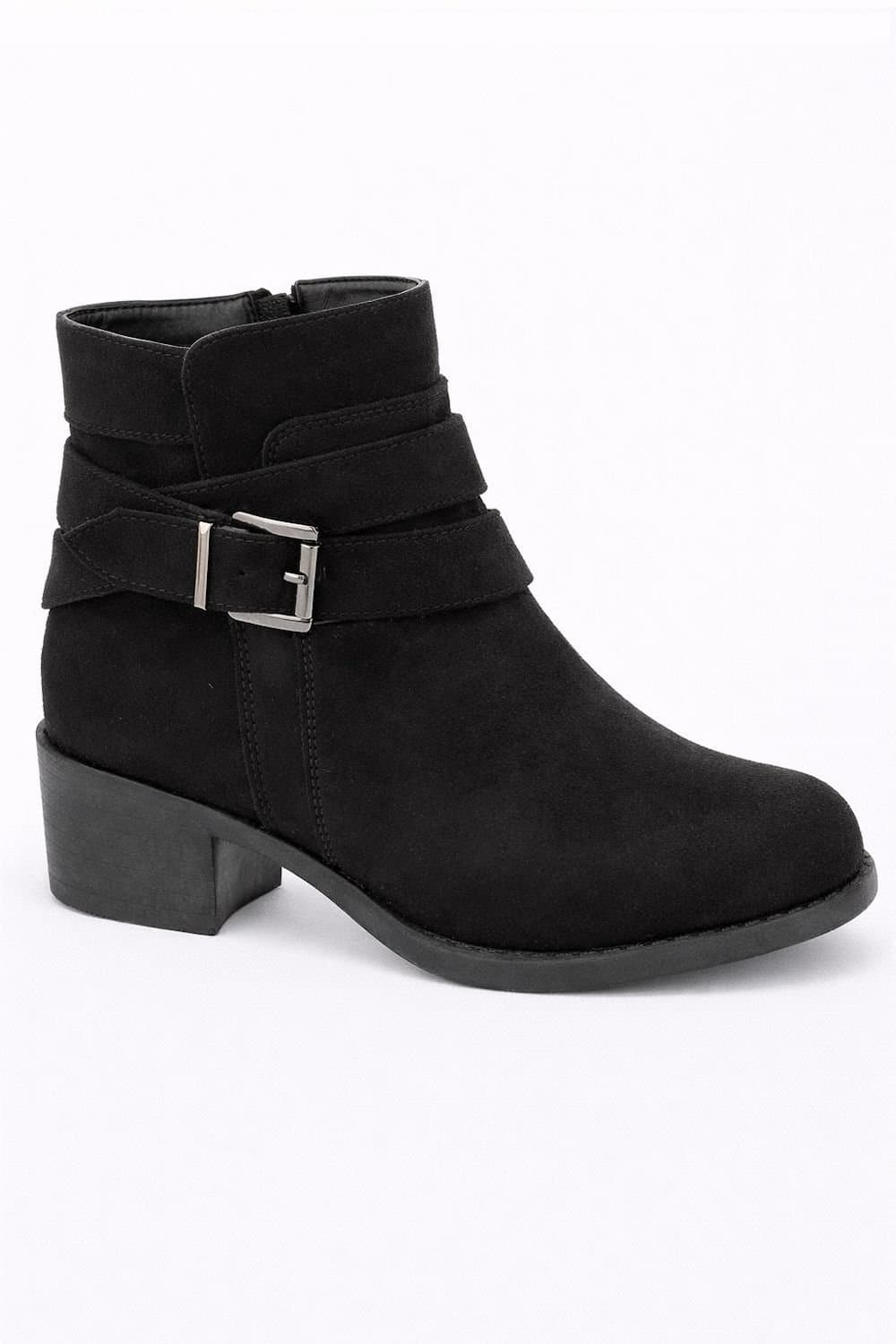 Spot On Spot On Women's Buckle Detail Ankle Boot with Stacked Heel in True Black