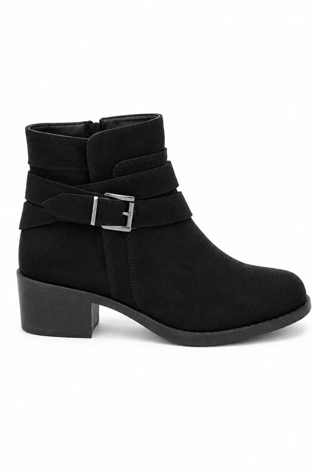Spot On Spot On Women's Buckle Detail Ankle Boot with Stacked Heel in True Black - 2