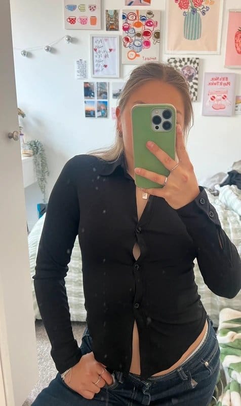 Topshop Black Satin Long-Sleeve Shirt