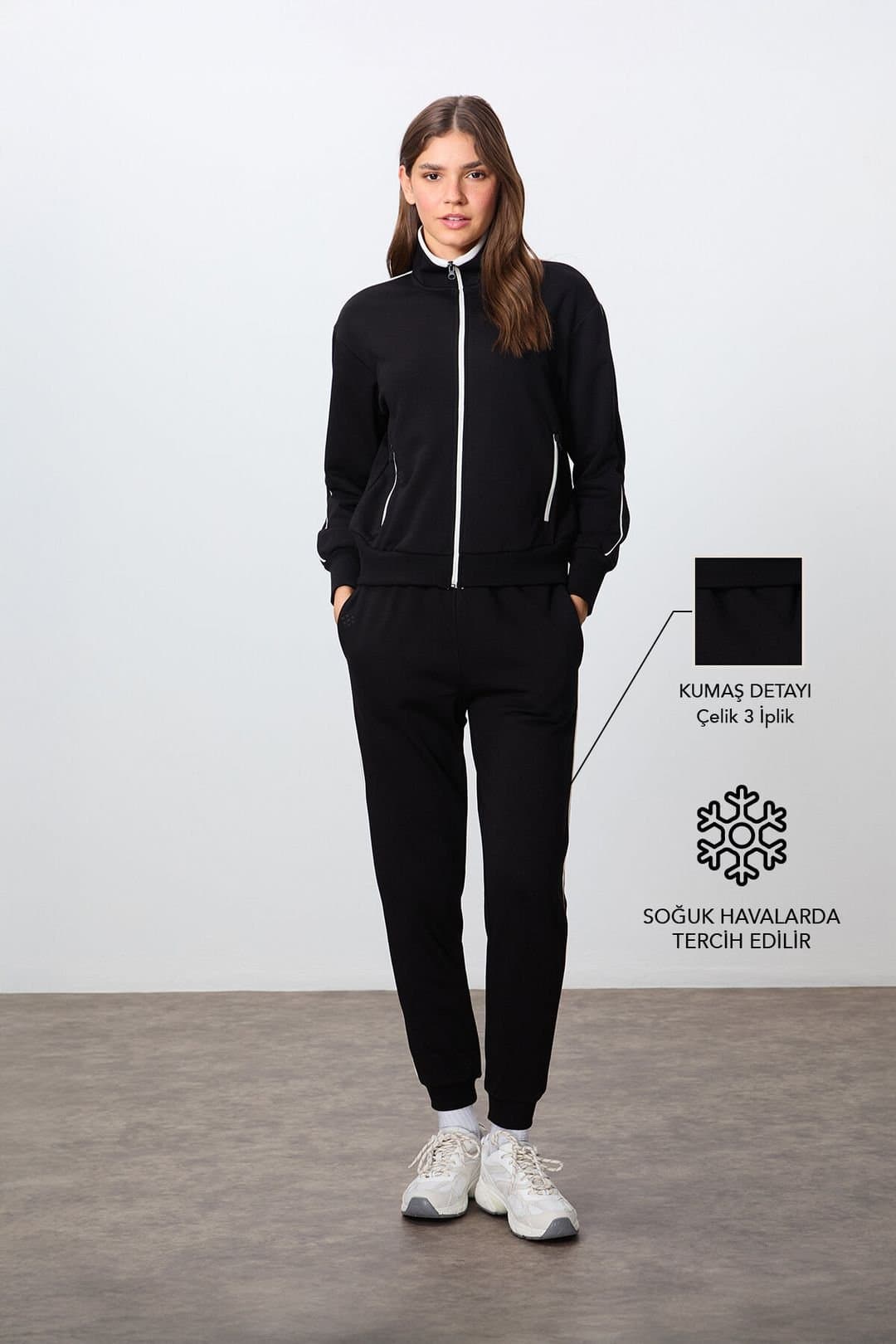 Tommy Life Tommy Life Women's Oversized Zip-collar Sweatshirt & Pants Set in Black