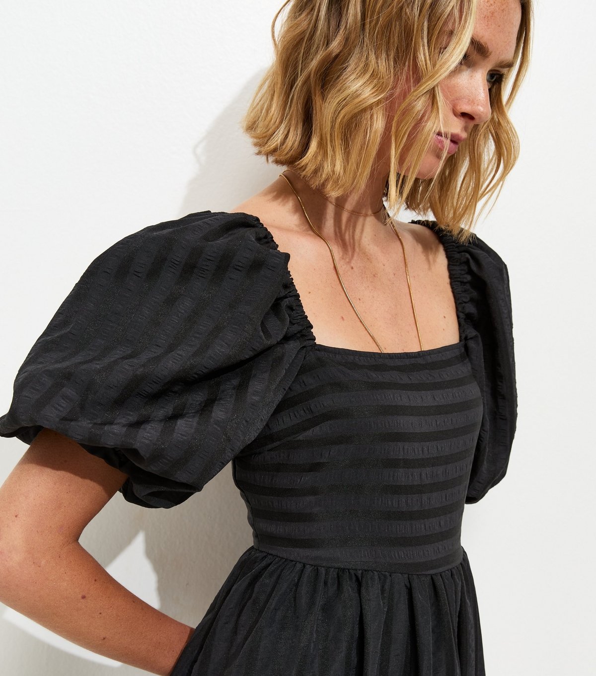 New Look Women's Black Puff Sleeve Striped Midi Dress New Look - 2