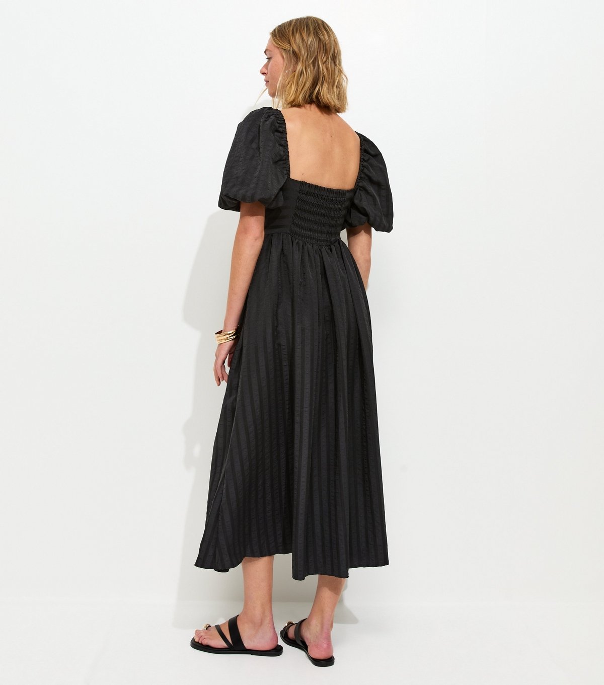 New Look Women's Black Puff Sleeve Striped Midi Dress New Look - 4