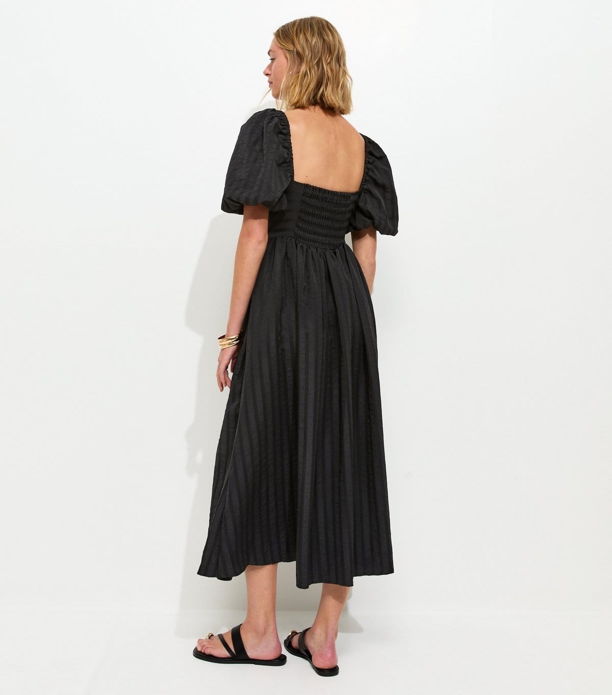 New Look Women's Black Puff Sleeve Striped Midi Dress New Look - 4