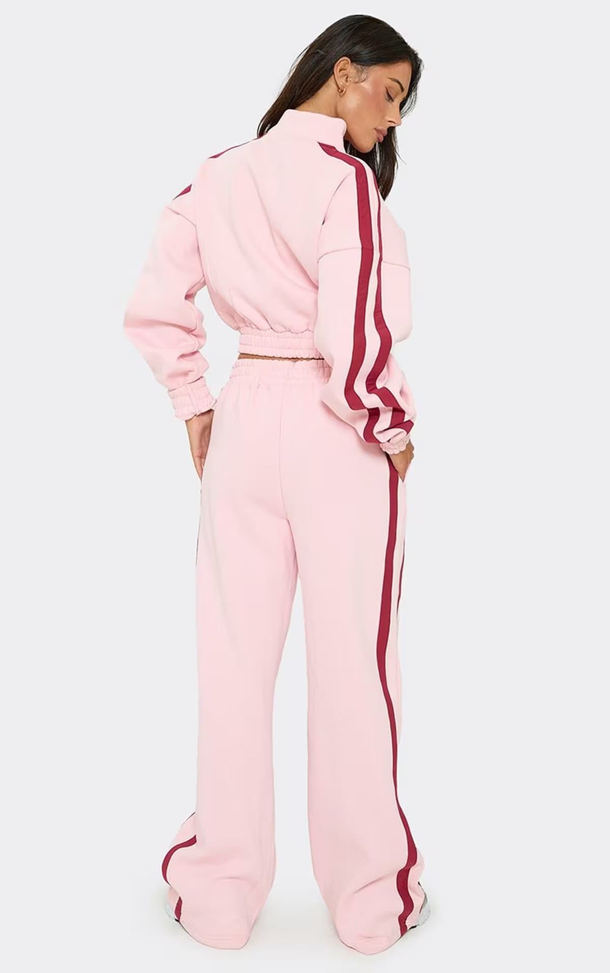 EGO Mid Rise Contrast Stripe Straight Leg Joggers In Pink, Women's Size UK 6