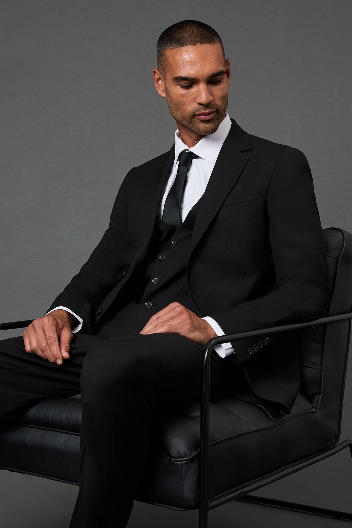 Burton Burton Men's Black Tailored Fit Essential Suit Jacket - 1