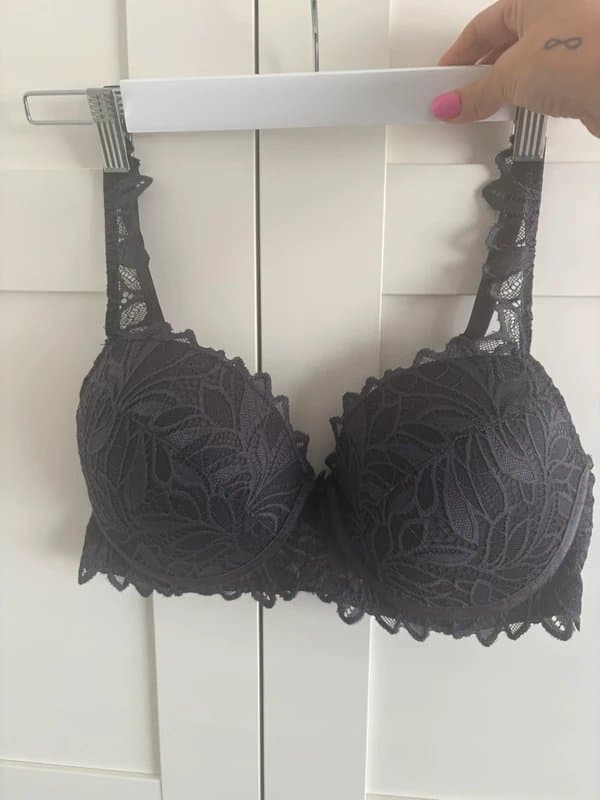 Matalan Dark Grey Lace Balcony Bra 34DD Underwired Padded Floral Lace Lingerie