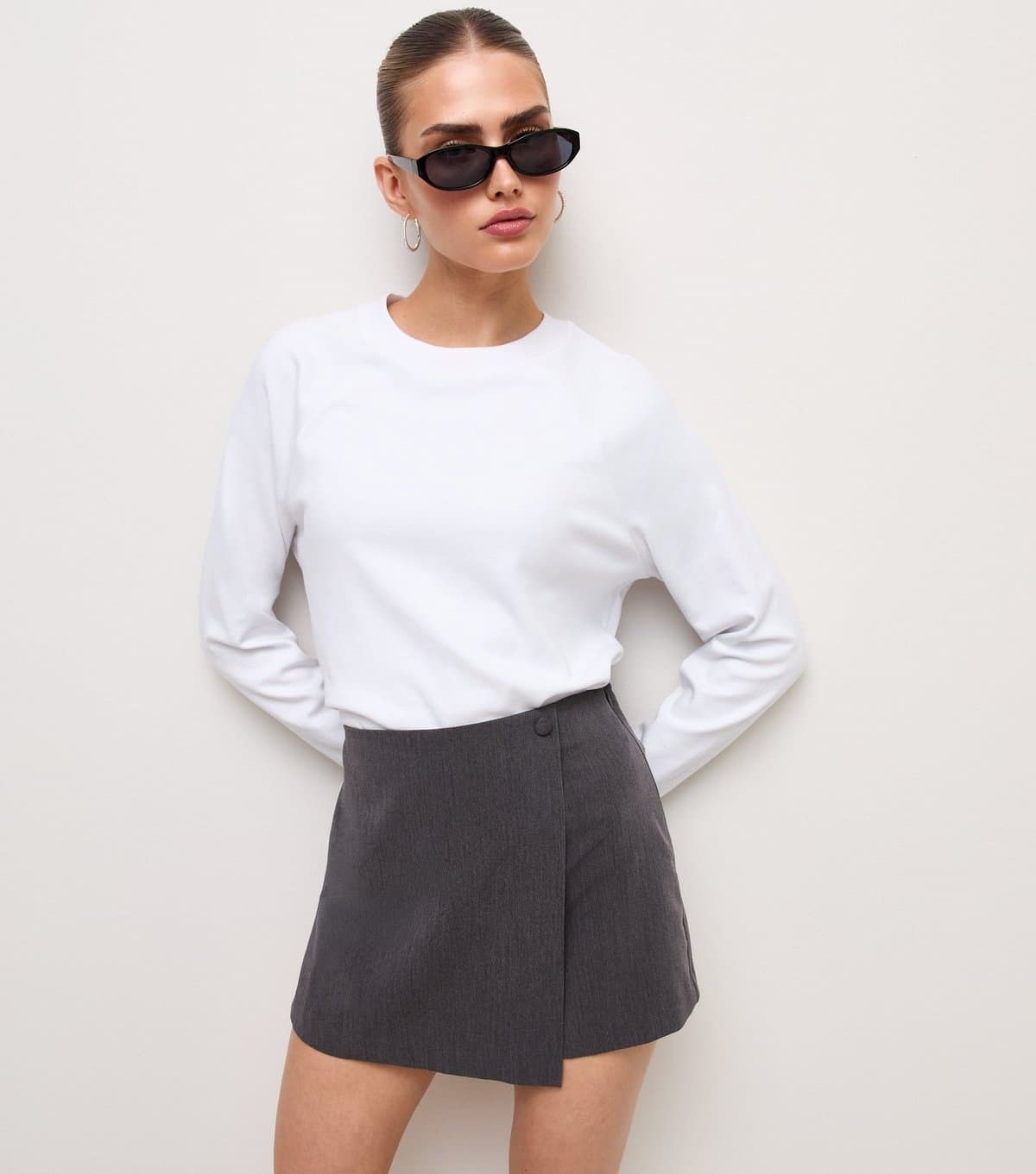 New Look Women's Dark Grey Wrap Front Tailored Button Skort New Look