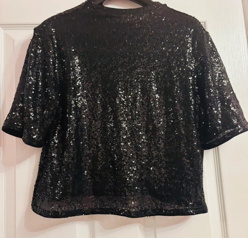 H&M H and m lined sequin black statement wedding party top 10-12 small same day post