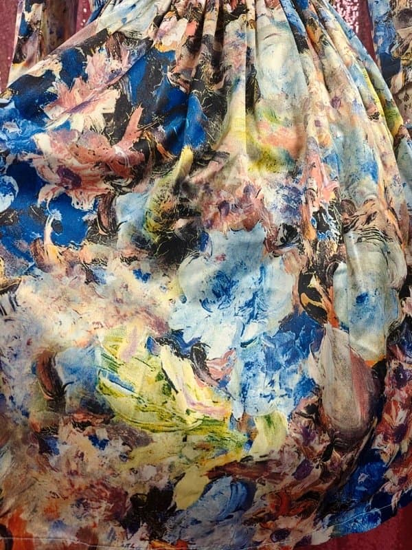 Lolita 尤麦 abstract painting print high collar frilly lace regal classic Lolita OP midi dress size S