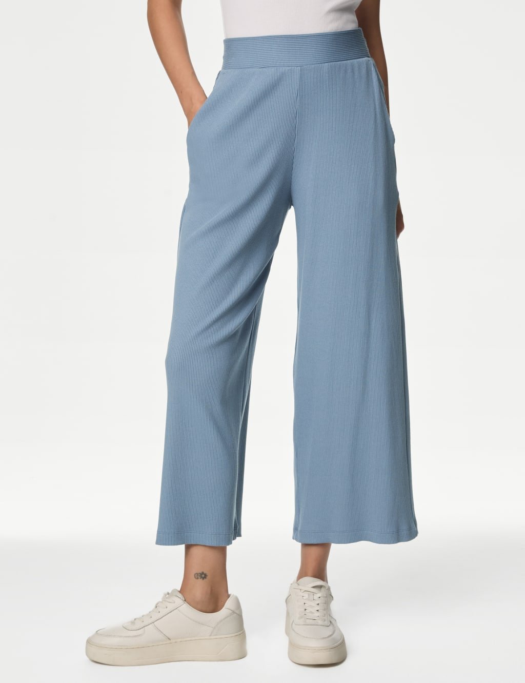 Marks & Spencer M&S Jersey Elasticated Waist Wide Leg Culottes Grey Blue - 2