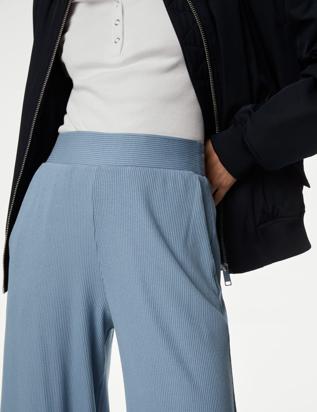 Marks & Spencer M&S Jersey Elasticated Waist Wide Leg Culottes Grey Blue - 3