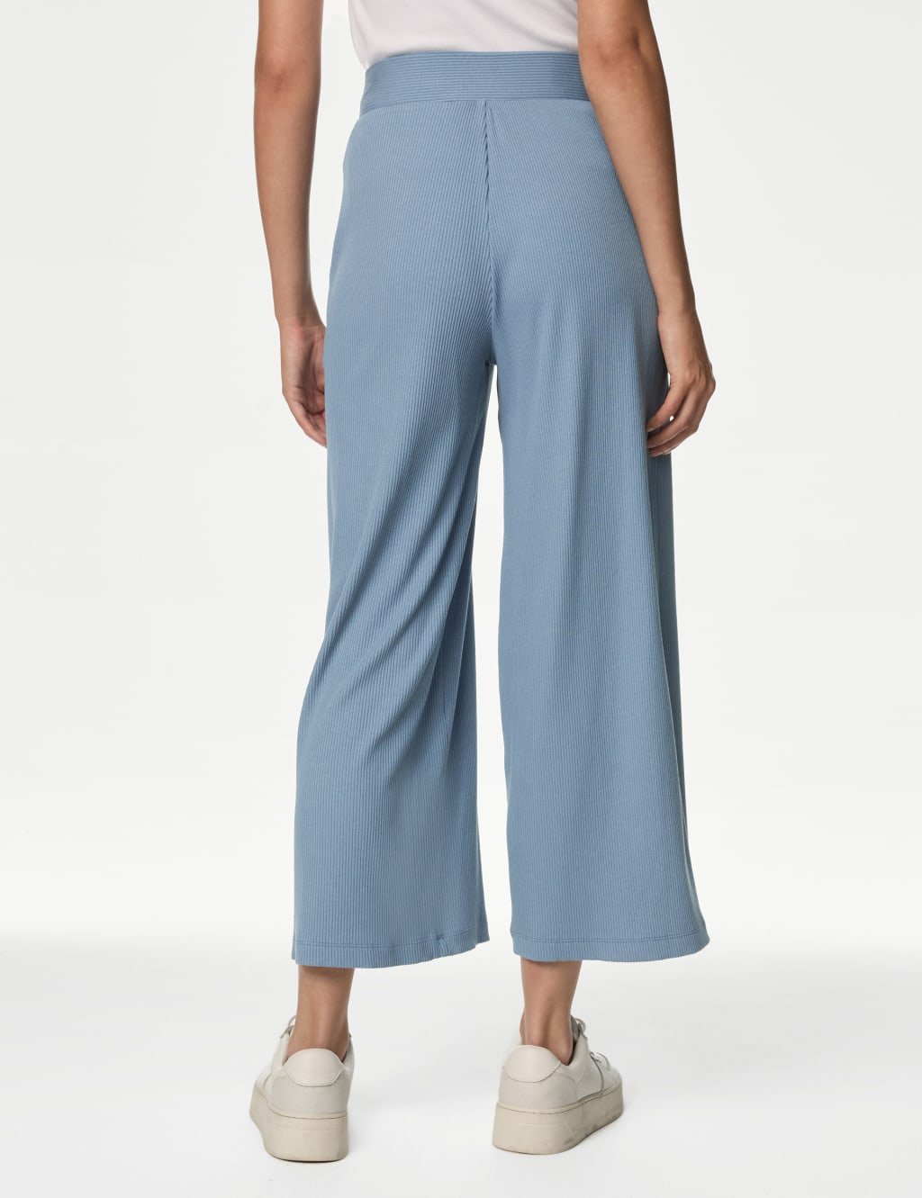 Marks & Spencer M&S Jersey Elasticated Waist Wide Leg Culottes Grey Blue - 4