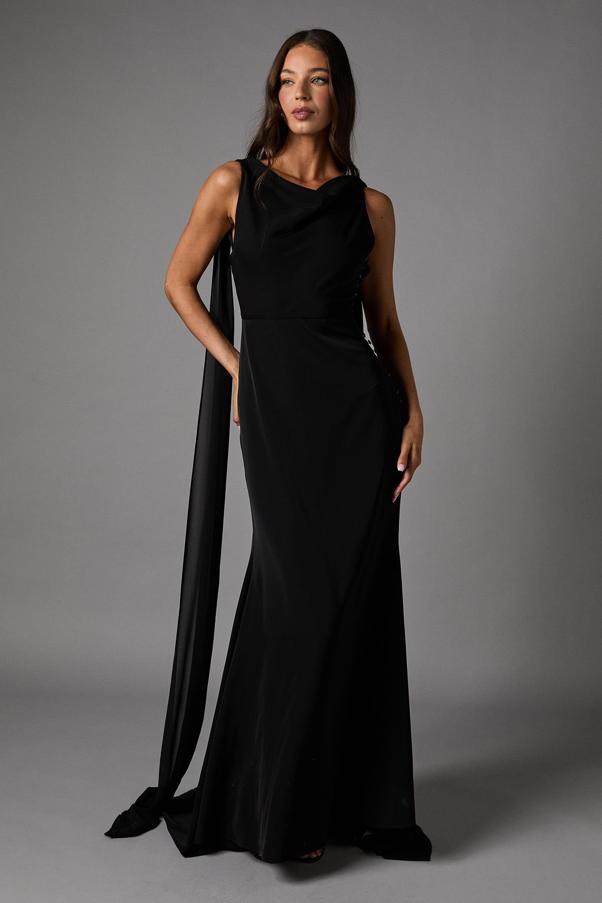 Coast Coast Women's Chiffon Detail Cowl Back Crepe Maxi Dress in Black - 2