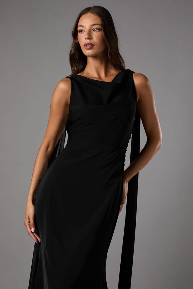Coast Coast Women's Chiffon Detail Cowl Back Crepe Maxi Dress in Black - 2