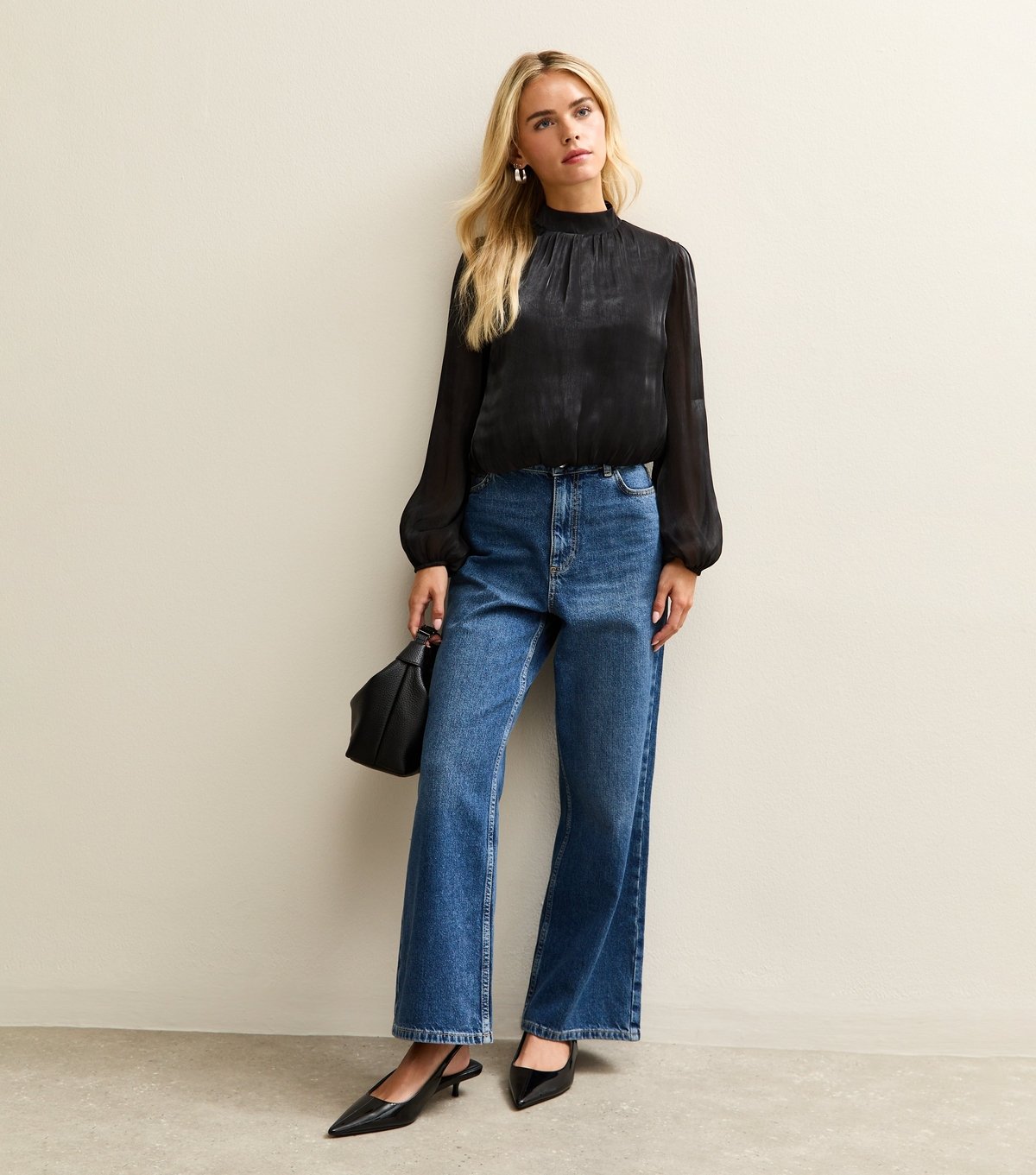 New Look Women's Petite Black Bubble Hem Long Sleeve Blouse New Look - 2