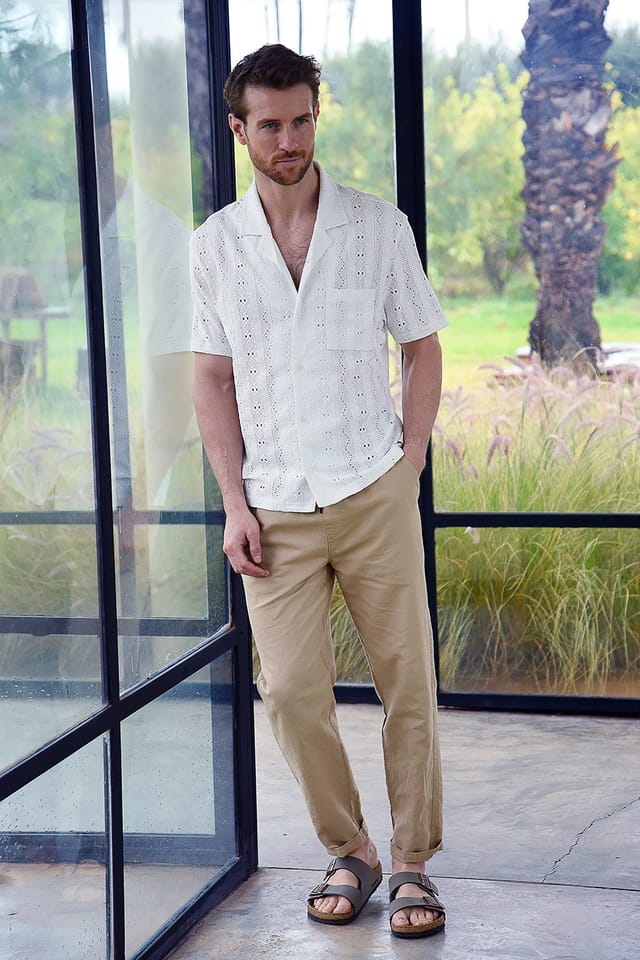 Oiler & Boiler Oiler & Boiler Men's Zanzibar Crochet Knit Shirt in White - 2