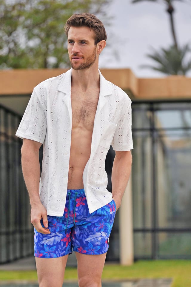Oiler & Boiler Oiler & Boiler Men's Zanzibar Crochet Knit Shirt in White - 3