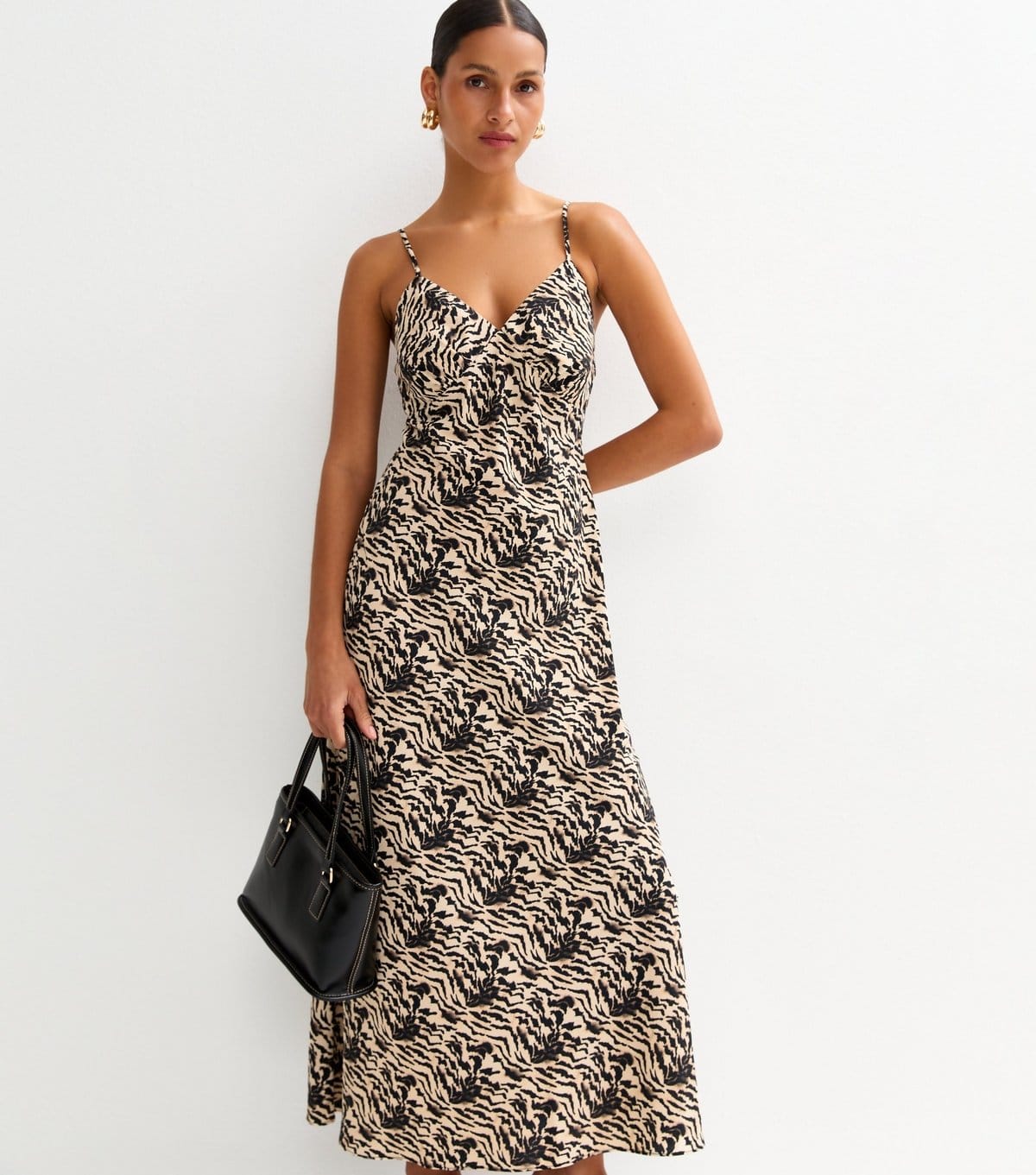 New Look Cream Animal Print V-Neck Midi Dress