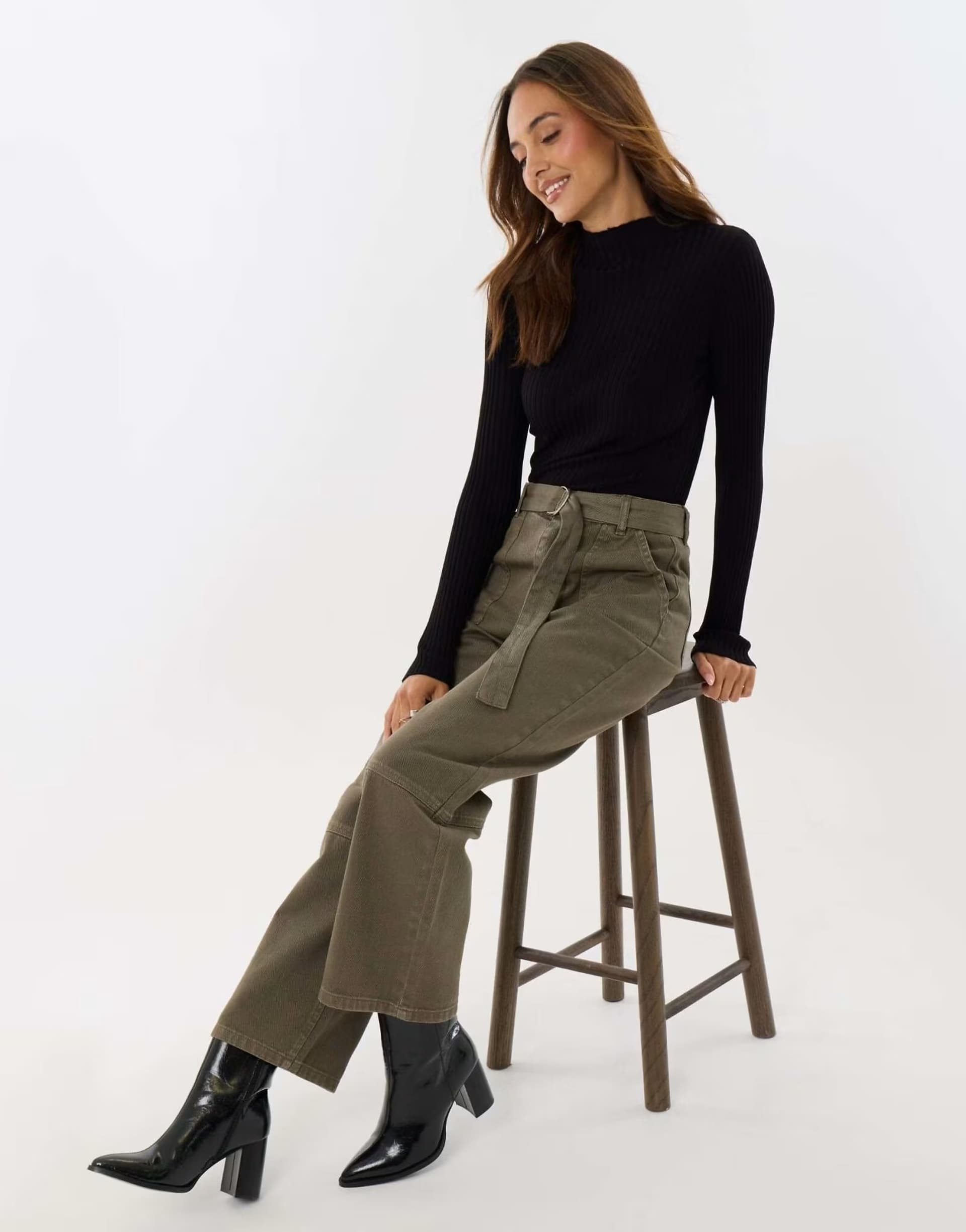 ASOS Threadbare High waisted cargo jeans with belt in khaki
