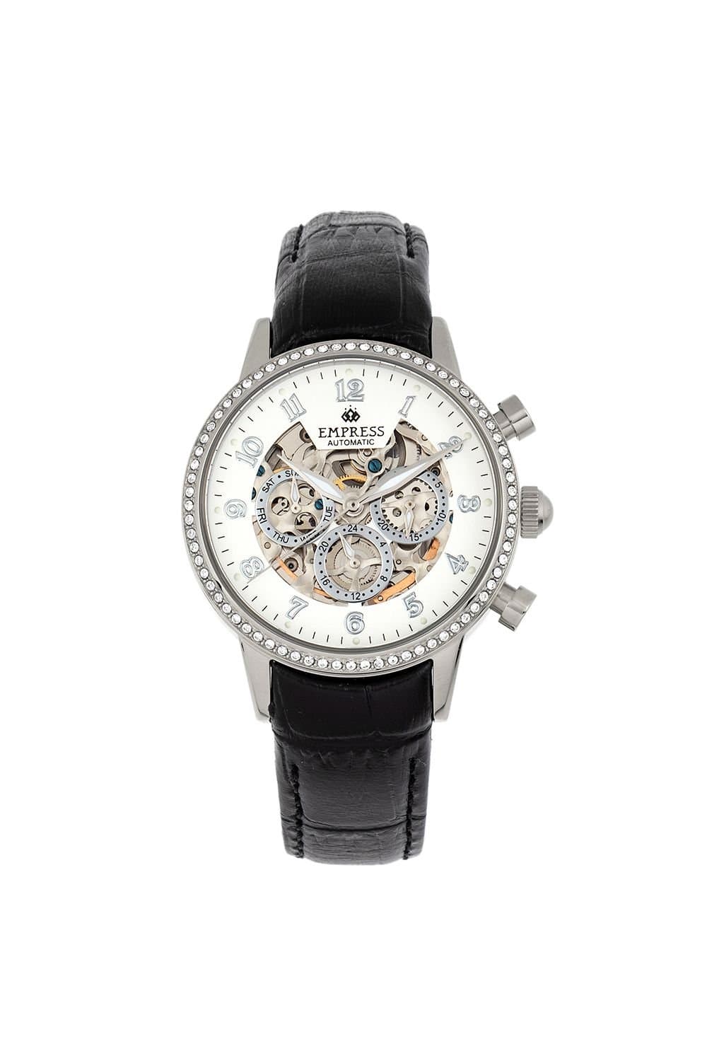 Empress Empress Women's Beatrice Automatic Skeleton Dial Leather-Band Watch with Day & Date in Silver