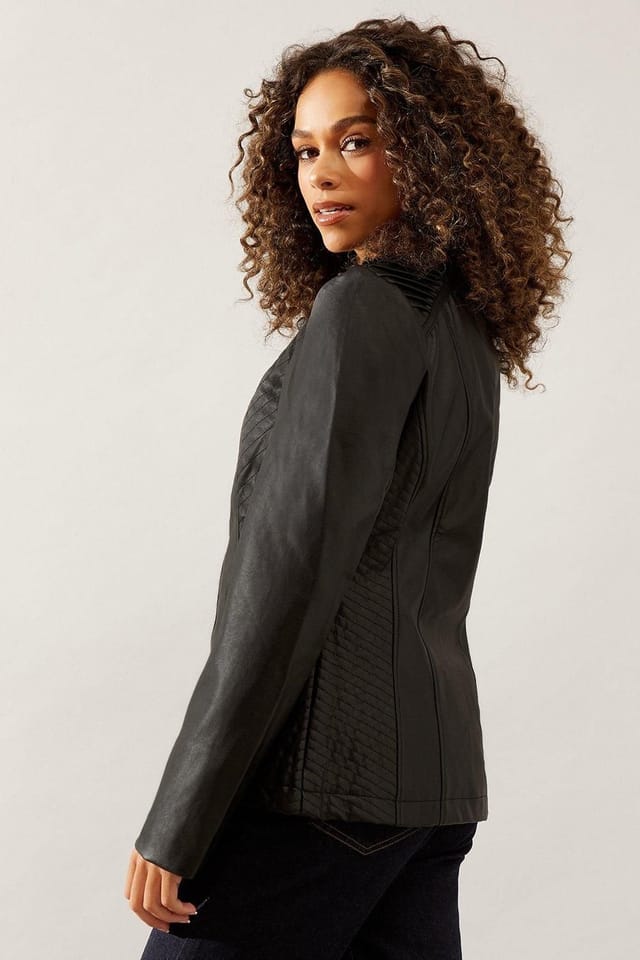Wallis Wallis Women's Black Faux Leather Stitch Detail Jacket - 3