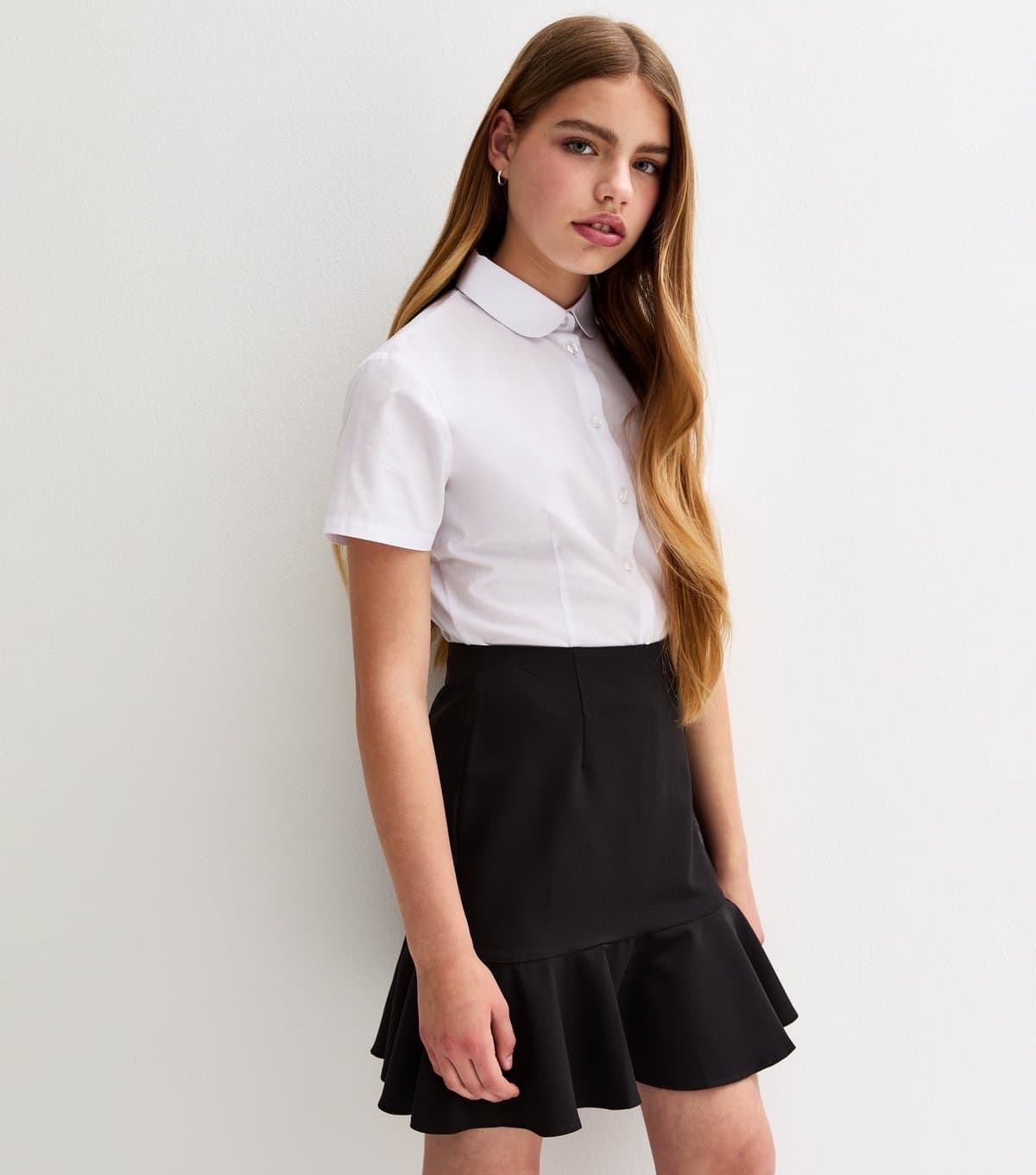 New Look Girls' Black Peplum Frill School Skirt New Look