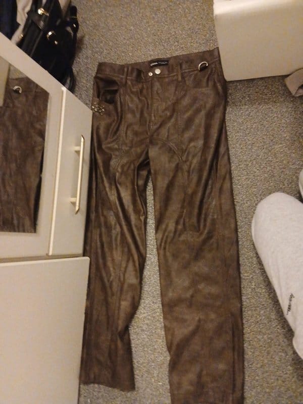 Bershka Brown Faux Leather Pants