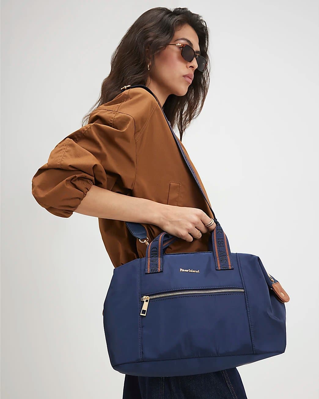 River Island River Island Womens Navy Zip Front Cabin Bag