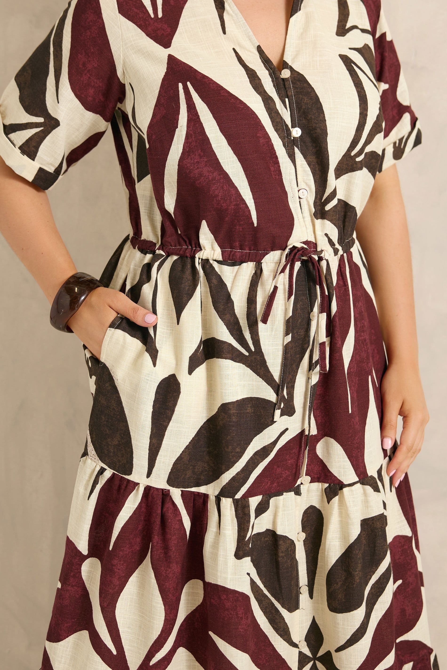 Evans Evans Women's Abstract Leaf Print Cotton Dress - 4