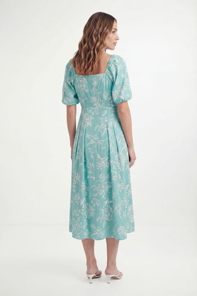 Wallis Wallis Women's Petite Floral Ottoman Twill Button Midi Dress in Sage - 2