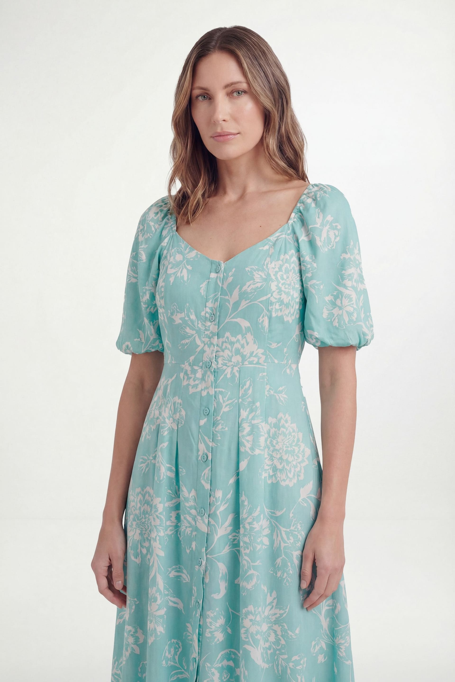 Wallis Wallis Women's Petite Floral Ottoman Twill Button Midi Dress in Sage - 4