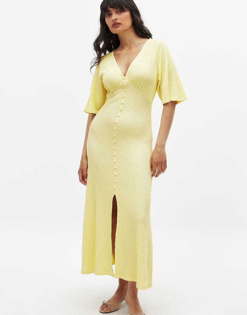 ASOS NA-KD Button detail midi dress in light yellow - 1